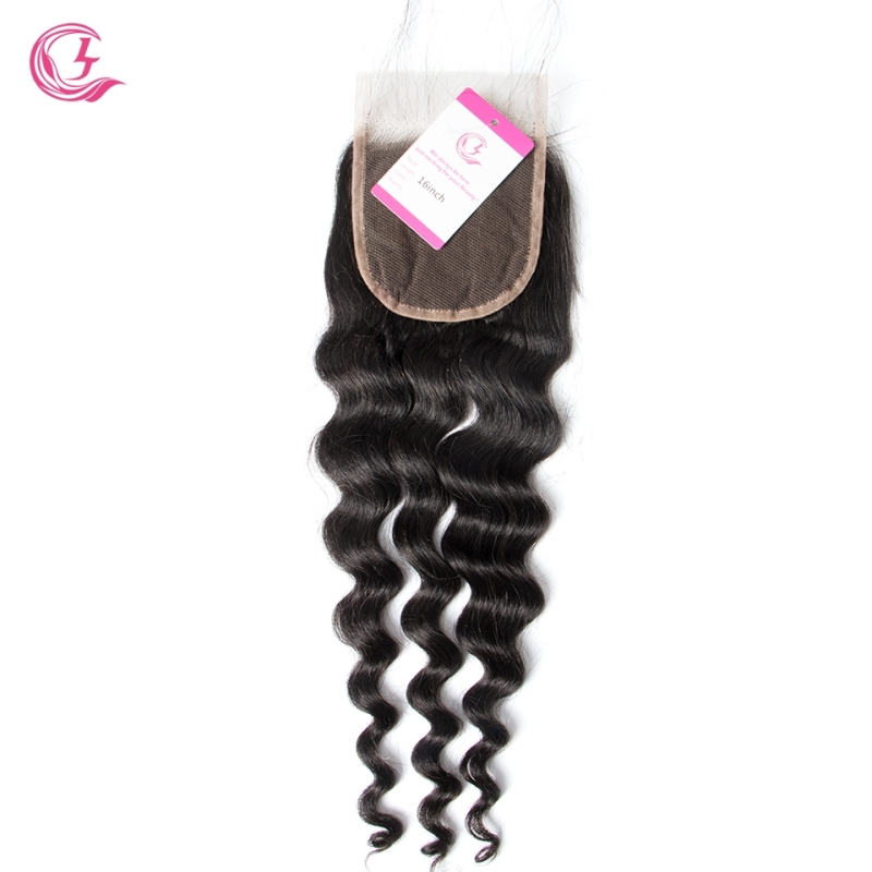 Virgin Hair of Ocean Wave  4X4 closure Natural black color 130 density For Medium High Marke