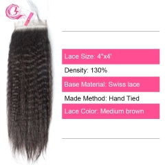 Virgin Hair of Yaki Straight 4X4 closure Natural black color 130 density For Medium High Marke