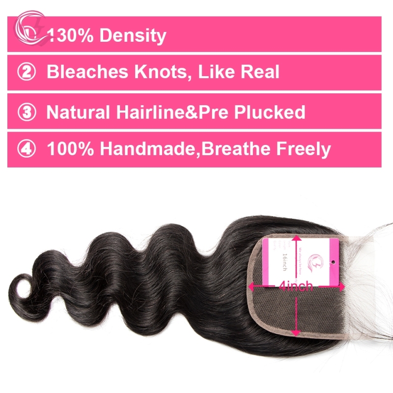Virgin Hair of Body Wave  4X4 closure Natural black color 130 density For Medium High Market