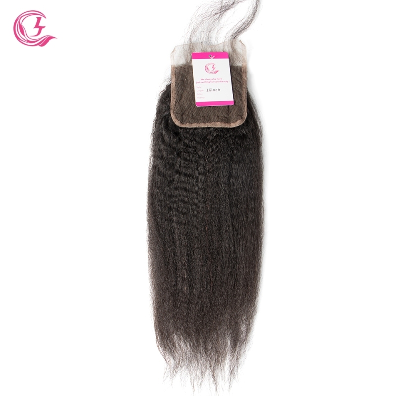 Unprocessed Raw Hair Yaki Straight 4x4 Closure Natural Color Medium Brown 130 density