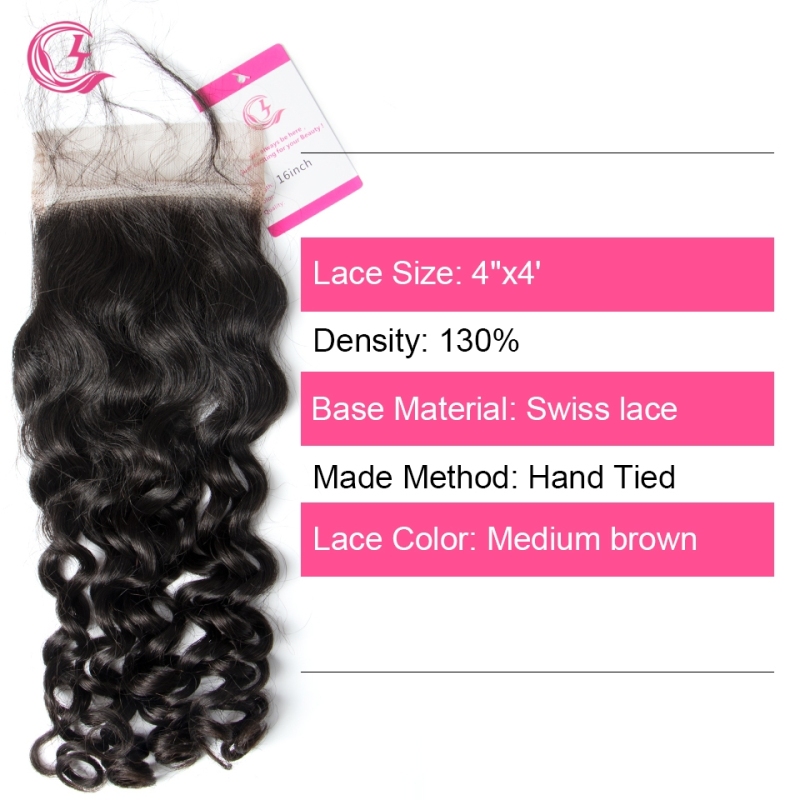 Unprocessed Raw Hair Italian Curly 4x4 Closure Natural Color Medium Brown 130 density