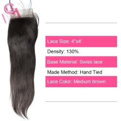 Unprocessed Raw Hair Straight 4x4 Closure Natural Color Medium Brown 130 density