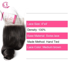 Unprocessed Raw Hair Loose Wave 4x4 Closure Natural Color Medium Brown 130 density