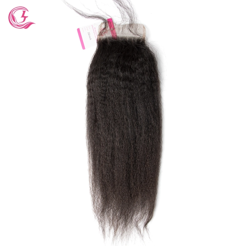 Unprocessed Raw Hair Yaki Straight 4x4 Closure Natural Color Medium Brown 130 density