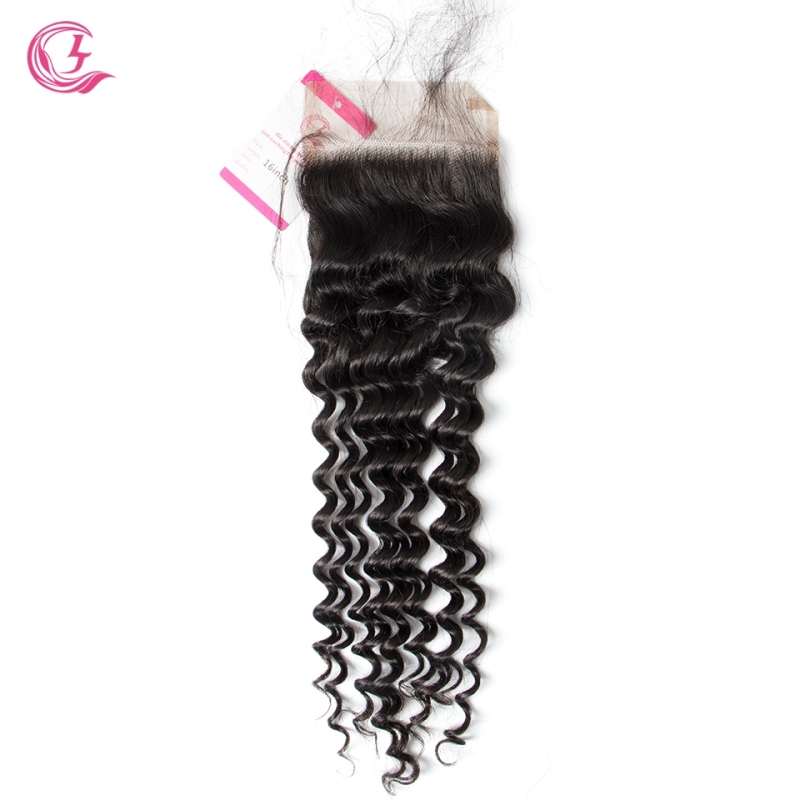 Unprocessed Raw Hair Deep Wave 4x4 Closure Natural Color Medium Brown 130 density