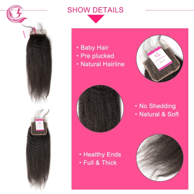 Unprocessed Raw Hair Yaki Straight 4x4 Closure Natural Color Medium Brown 130 density