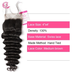 Unprocessed Raw Hair Ocean Wave 4x4 Closure Natural Color Medium Brown 130 density