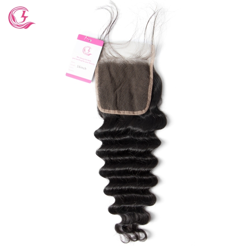 Unprocessed Raw Hair Ocean Wave 4x4 Closure Natural Color Medium Brown 130 density