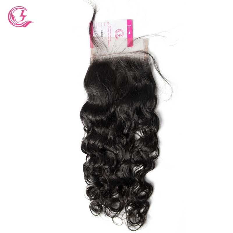 Unprocessed Raw Hair Natural  Wave 4x4 Closure Natural Color Medium Brown 130 density