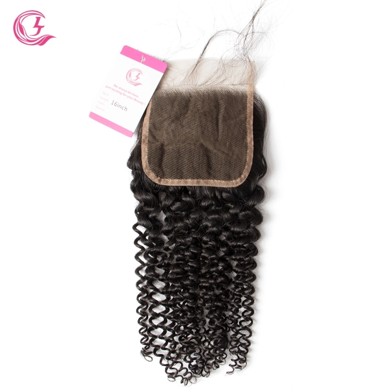 Unprocessed Raw hair Kinky Curly 4x4 Closure Natural Color Medium Brown 130 density