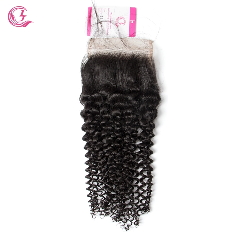 Unprocessed Raw hair Kinky Curly 4x4 Closure Natural Color Medium Brown 130 density