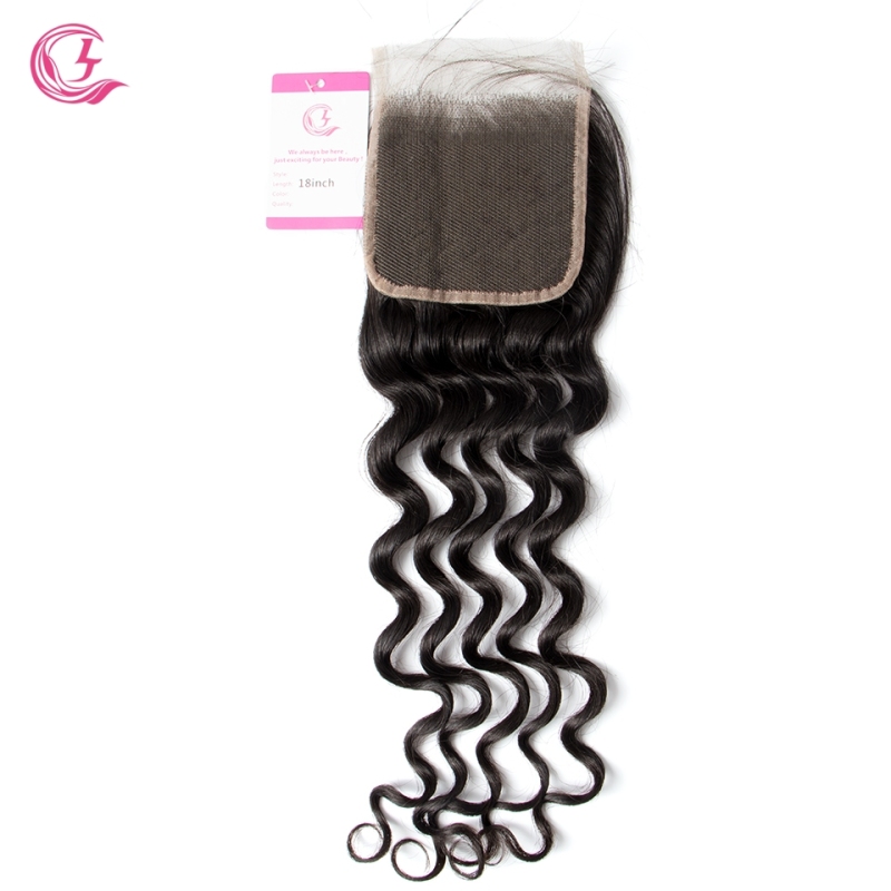 Unprocessed Raw hair Loose Curly 4x4 Closure Natural Color Medium Brown 130 density