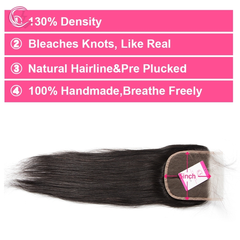 Unprocessed Virgin hair Straight 5x5 Closure Natural Color Medium Brown 130 density