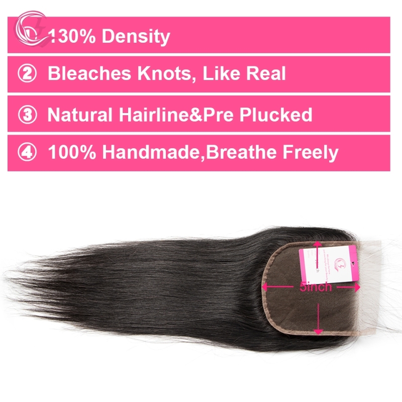 Unprocessed Raw hair Straight 5x5 Closure Natural Color Medium Brown 130 density