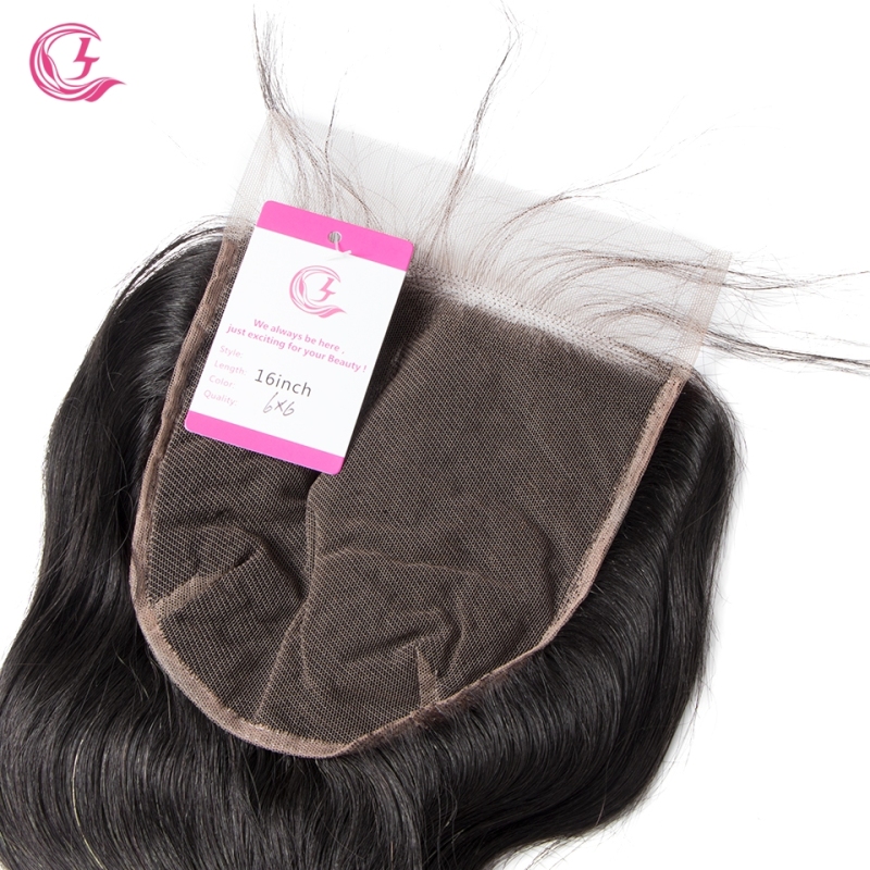 Unprocessed Raw hair Body Wave  6x6 Closure Natural Color Medium Brown 130 density