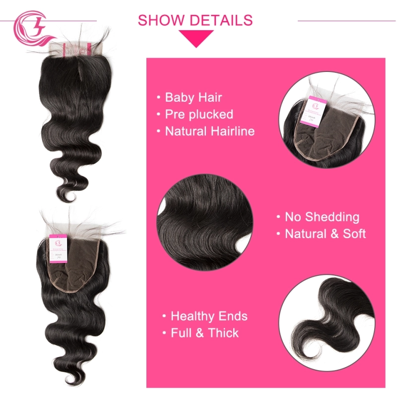 Unprocessed Raw hair Body Wave  6x6 Closure Natural Color Medium Brown 130 density