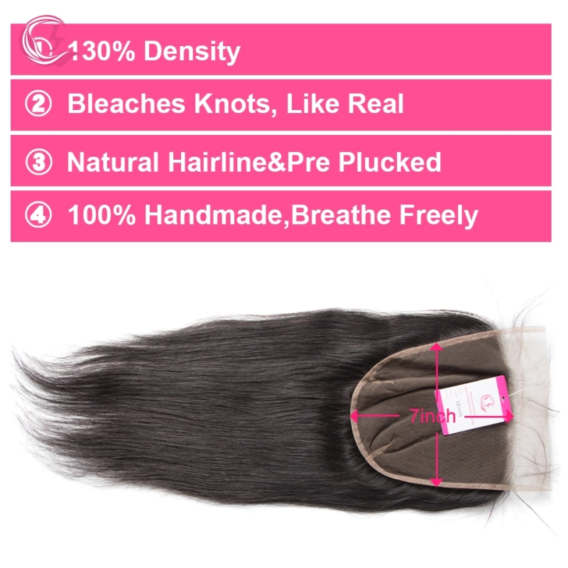 Virgin hair  Straight  7x7 Closure Natural Color Medium Brown 130 density