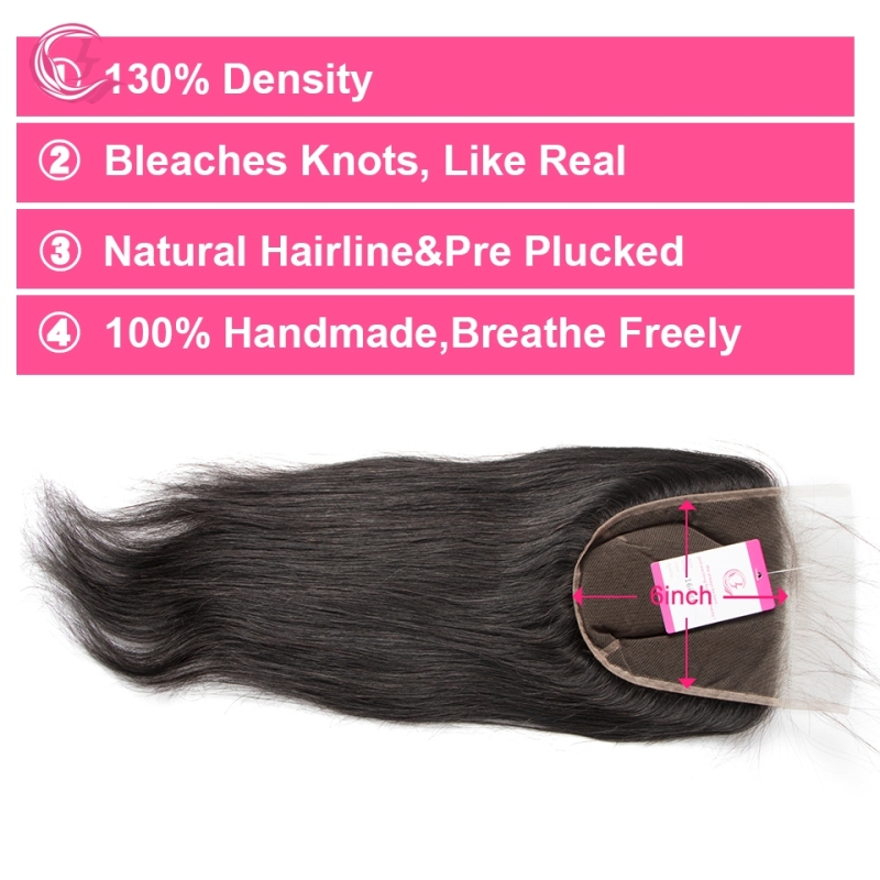 Virgin hair  Straight  6x6 Closure Natural Color Medium Brown 130 density