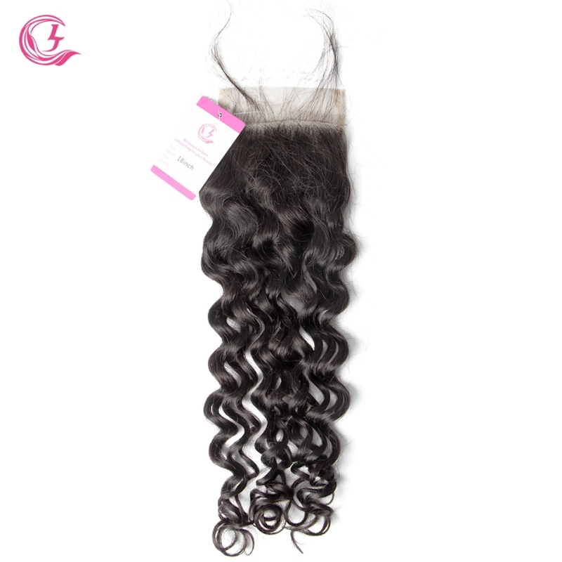 Virgin Hair of French Wave 4X4 closure Natural black color 130 density For Medium High Marke