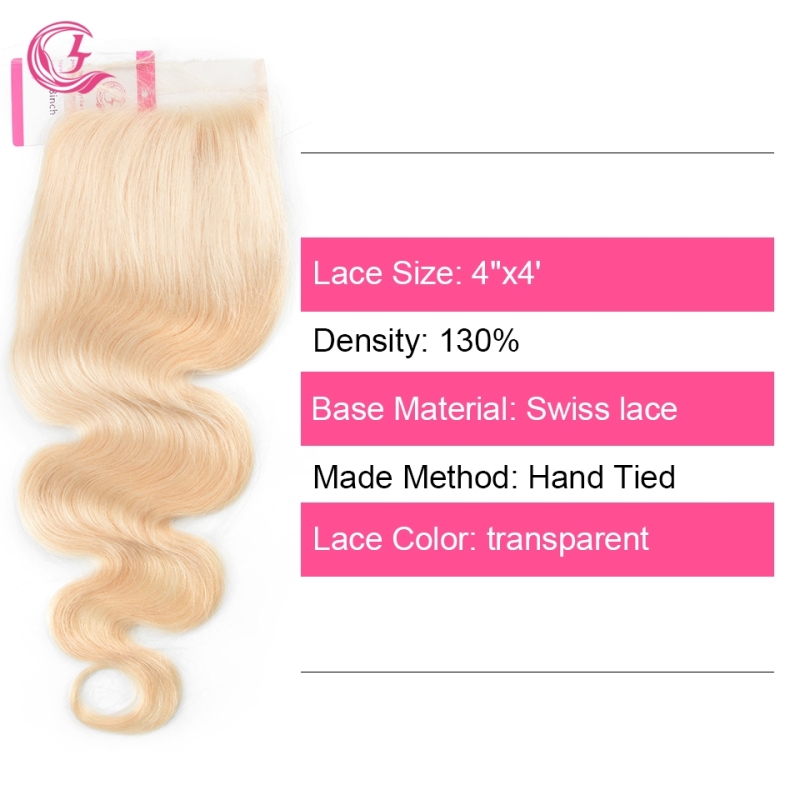 Virgin Hair of Body wave 4X4 closure 613 # 130% density With Transparent Lace For Medium High Market