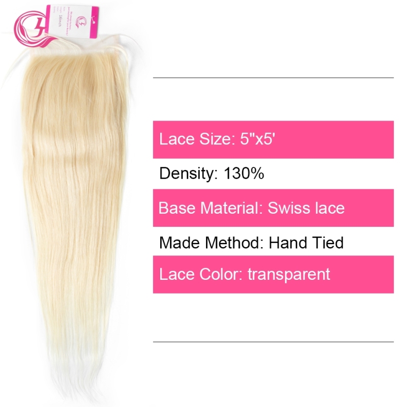 Virgin Hair of Straight 5x5 closure 613 # 130% density With Transparent Lace For Medium High Market