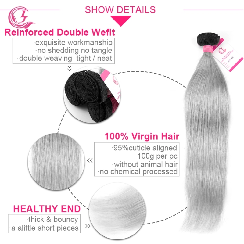 Virgin Hair of Straight Bundle 1b/Gray# 100g With Double Weft For Medium High Market