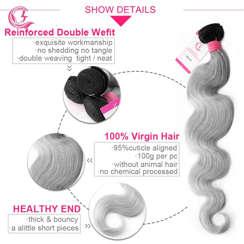 Virgin Hair of Body Wave Bundle 1b/Gray# 100g With Double Weft For Medium High Market