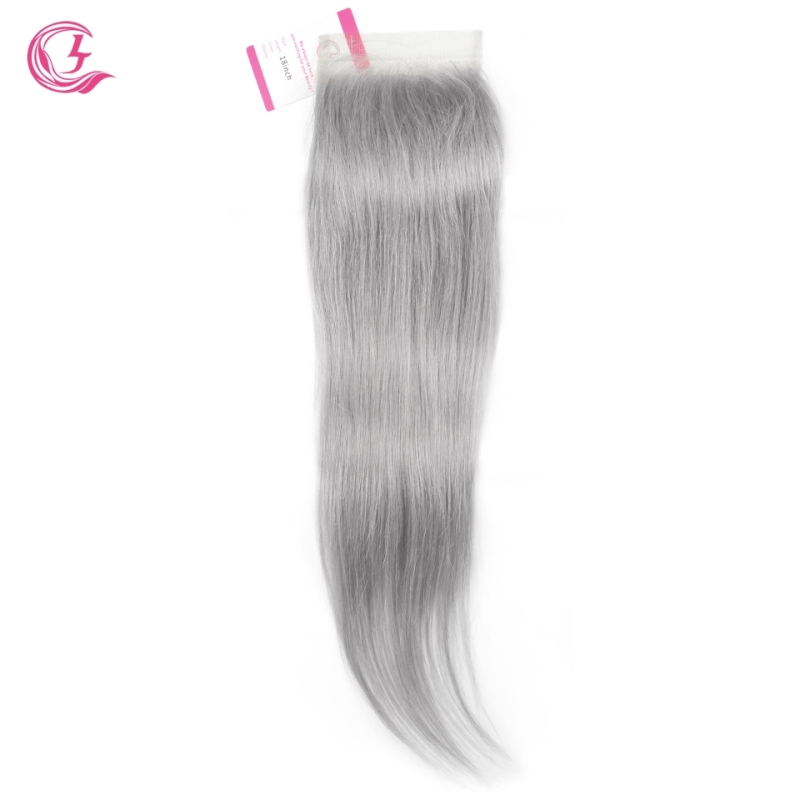 Virgin Hair of Straight 4X4 closure Gray# 130% density With Transparent Lace For Medium High Market