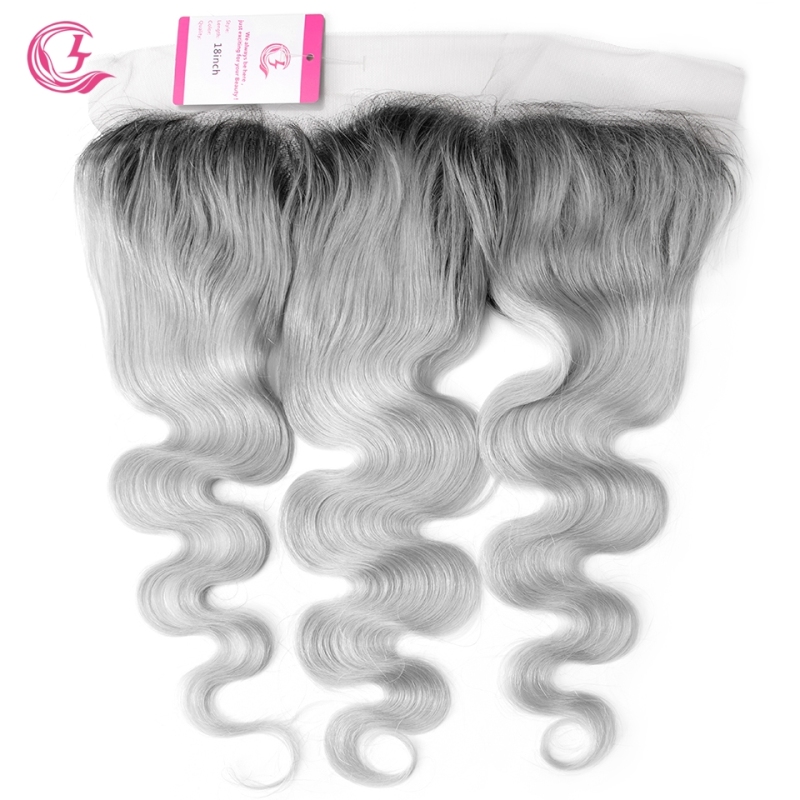 Virgin Hair of Body wave 13x4 Frontal 1b/Gray# 130% density With Medium brown Lace For Medium High Market