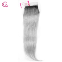 Virgin Hair of Straight 4X4 closure 1b/Gray 130% density With Medium brown Lace For Medium High Market