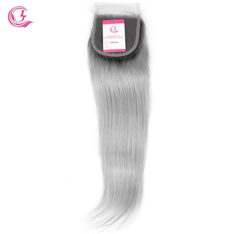 Virgin Hair of Straight 4X4 closure 1b/Gray 130% density With Medium brown Lace For Medium High Market