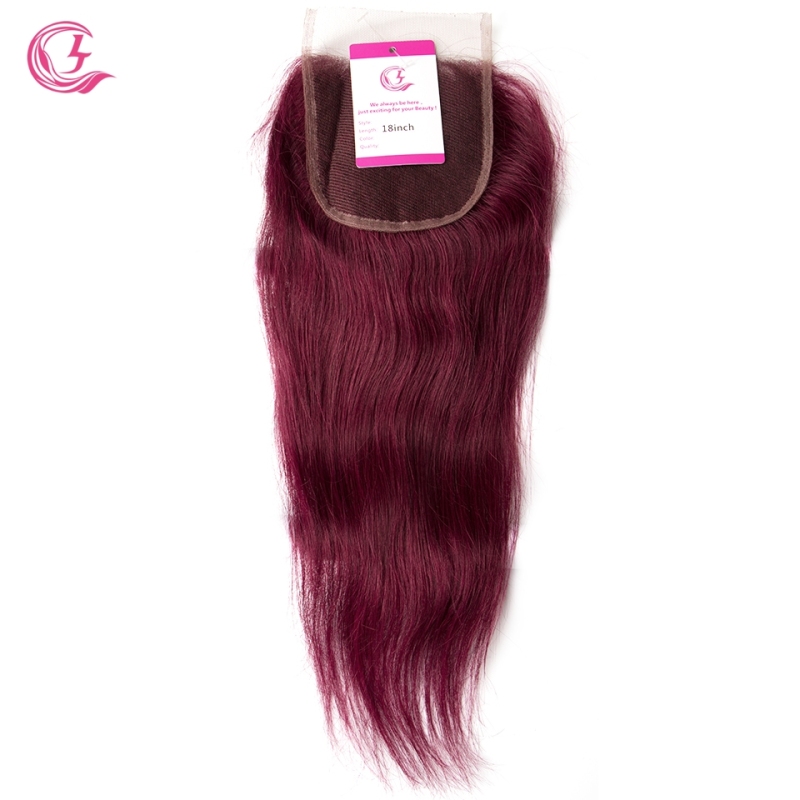 Virgin Hair of Straight 4X4 closure 99j# 130% density With Medium Brown Lace For Medium High Market