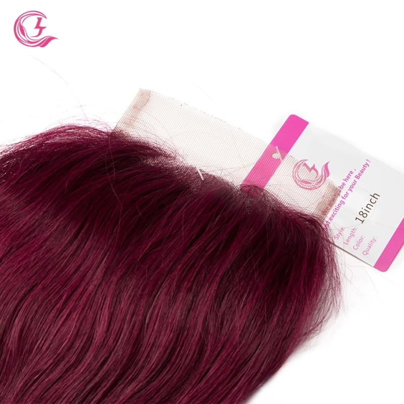 Virgin Hair of Straight 4X4 closure 99j# 130% density With Medium Brown Lace For Medium High Market