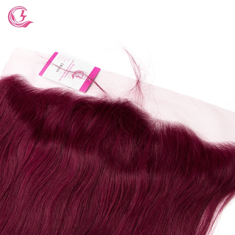 Virgin Hair of Straight 13x4 Frontal 99j# 130% density With Medium Brown Lace For Medium High Market