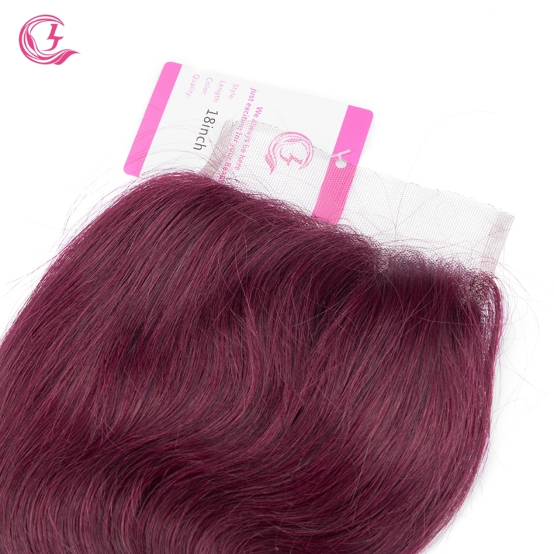 Virgin Hair of Body wave 4X4 closure 99j# 130% density With Medium Brown Lace For Medium High Market