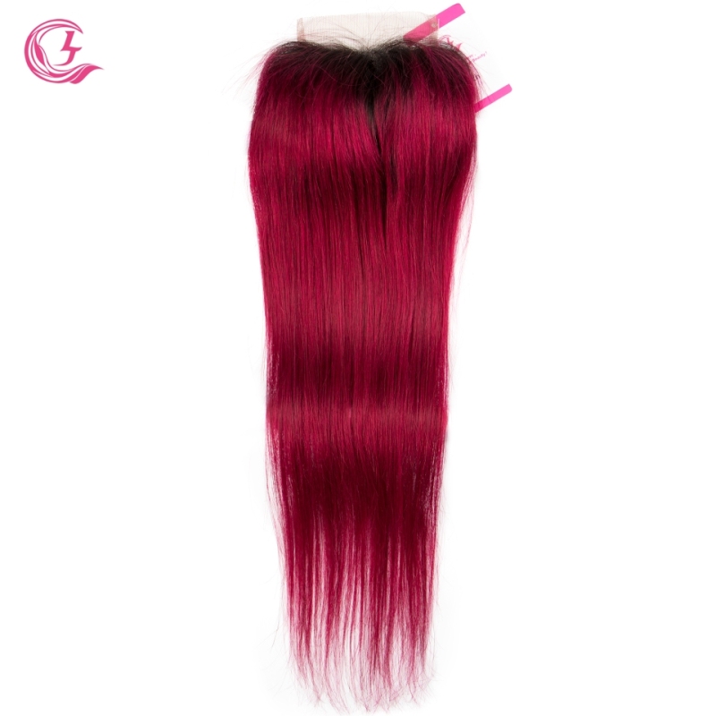 Virgin Hair of Straight 4X4 closure 1b/99j# 130% density With Medium Brown Lace For Medium High Market