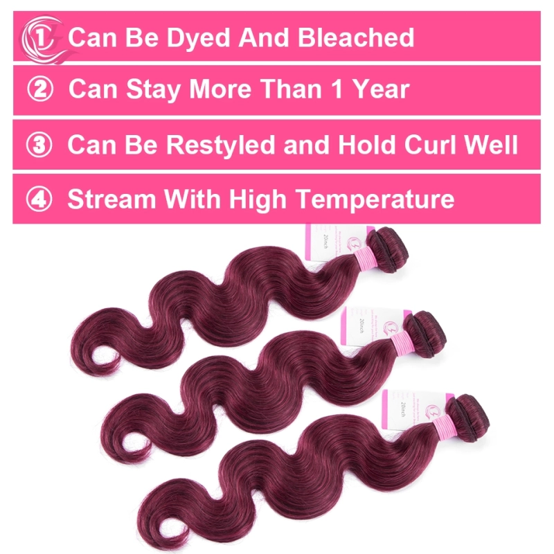 Virgin Hair of Body Wave Bundle 99j# 100g With Double Weft For Medium High Market