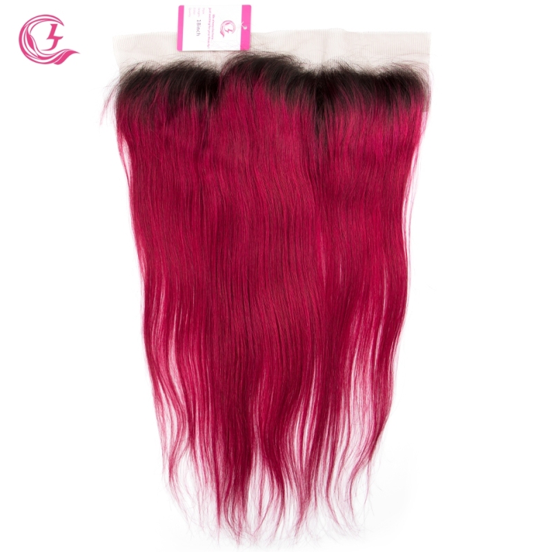 Virgin Hair of Straight 13x4 Frontal 1b/99j# 130% density With Medium Brown Lace For Medium High Market