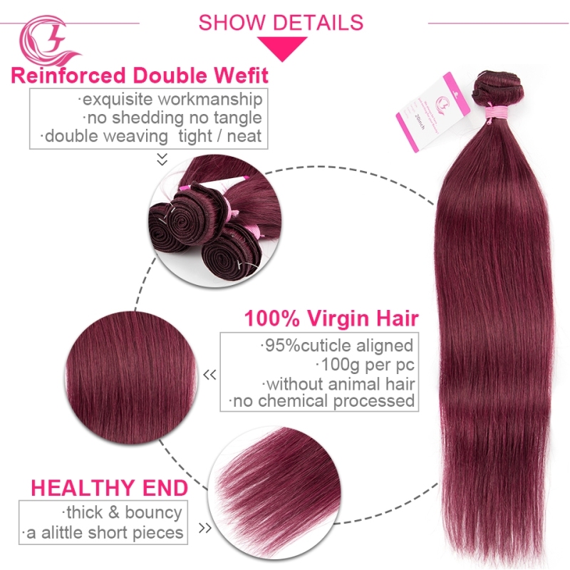 Virgin Hair of Straight Bundle 99j# 100g With Double Weft For Medium High Market