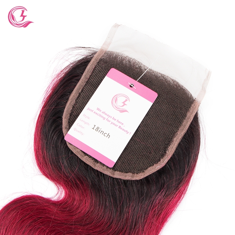 Virgin Hair of Body wave 4X4 closure 1b/99j# 130% density With Medium Brown Lace For Medium High Market