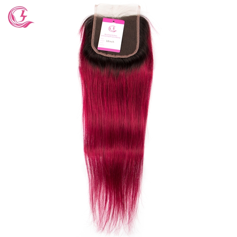Virgin Hair of Straight 4X4 closure 1b/99j# 130% density With Medium Brown Lace For Medium High Market