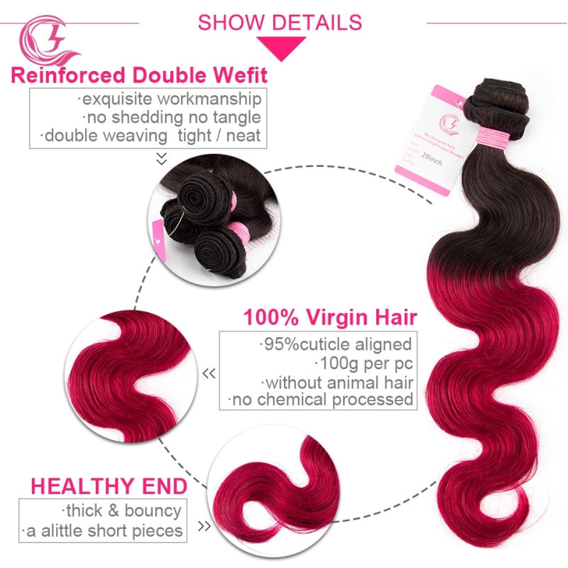 Virgin Hair of Body Wave Bundle 1b/99j# 100g With Double Weft For Medium High Market