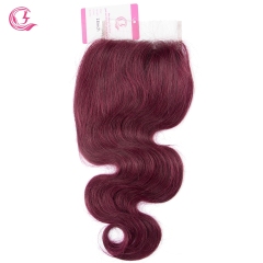Virgin Hair of Body wave 4X4 closure 99j# 130% density With Medium Brown Lace For Medium High Market