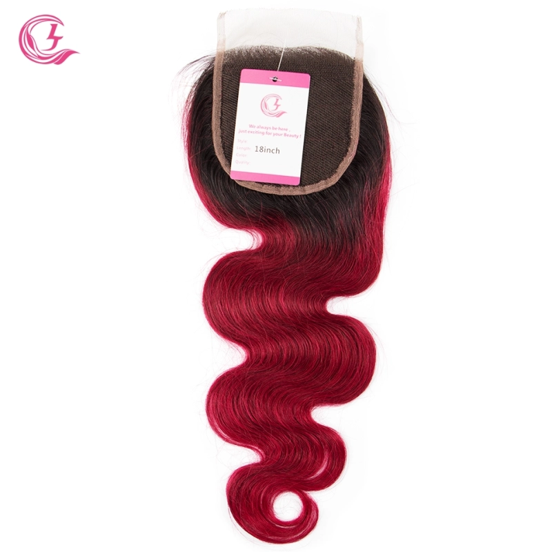 Virgin Hair of Body wave 4X4 closure 1b/99j# 130% density With Medium Brown Lace For Medium High Market