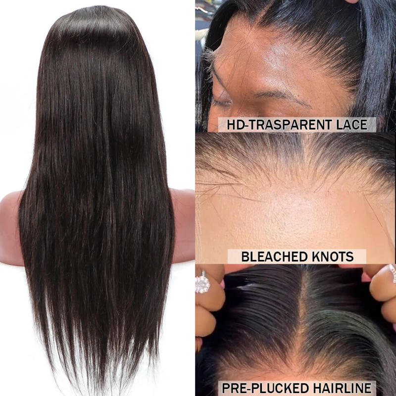 CLJhair 5X5 HD lace Straight Indian Hair Wig Unprocessed Cuticle Aligned  Virgin Double Drawn