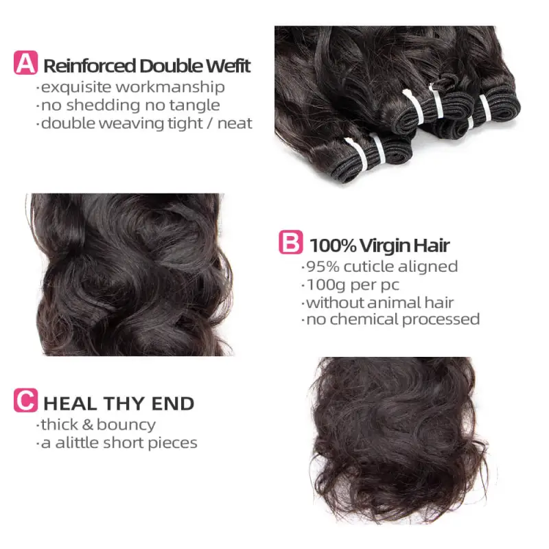 Cljhair Virgin Hair Of Natural Wave Bundle Natural Black Color 100G With Double Weft For Medium High Market