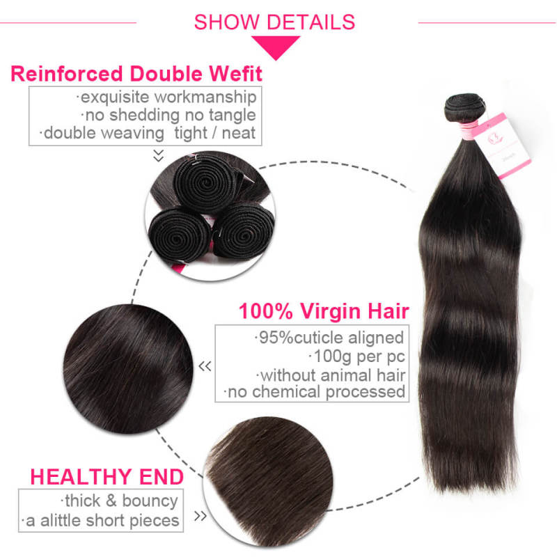 Cljhair Unprocessed Peruvian Bone Straight Bundles 100G Hair Lot Natural Extensions Human Hair