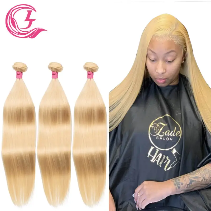 Cljhair Unprocessed Virgin Hair Bone Straight Bundle #613 Blonde 100G With Double Weft