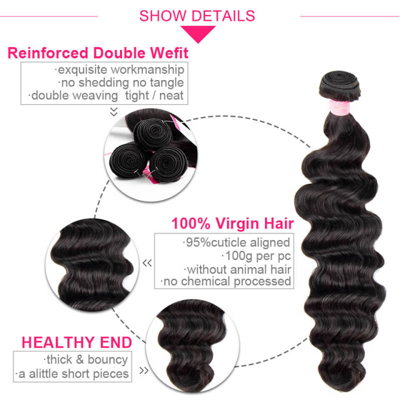 Cljhair Virgin Hair Of Ocean Wave Bundle Natural Black Color 100G With Double Weft For Medium High Market