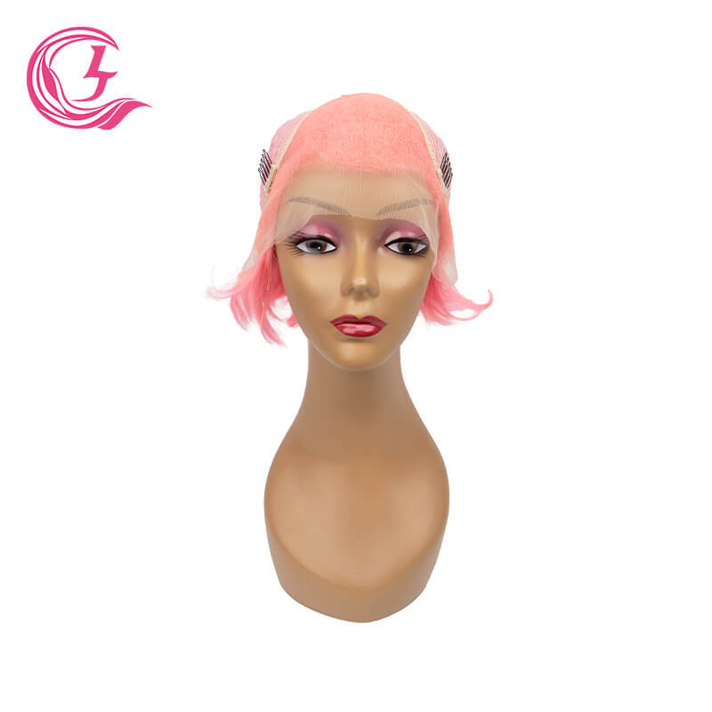 Cljhair Unprocessed 13X4 Pixie Cut Wigs Transparent Lace Front Pink Color Peruvian Hair For Medium High Market